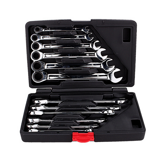 12pcs Fixed Spanners Ratchet Wrench Kit (8-19mm), High-Torque Hand Tool Set for Garage, Workshop & Household Repairs